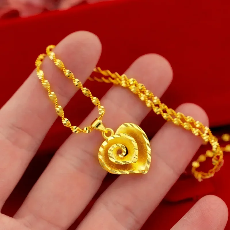 9999 Real Gold 24K Japanese and Korean Fashion Real Gold Love Pendant Peach Heart Necklace Ladies