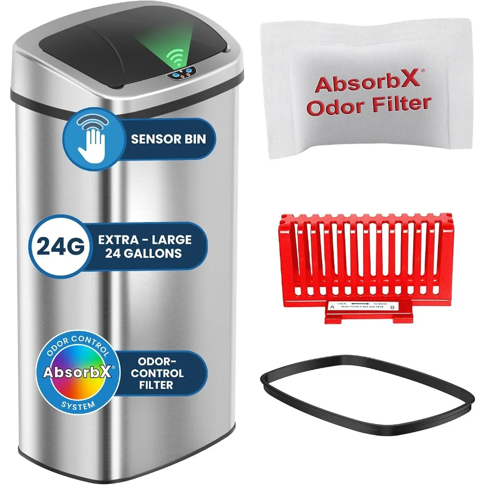 iTouchless Patented Large 24 Gallon Motion Sensor Trash Can | Odor Filter