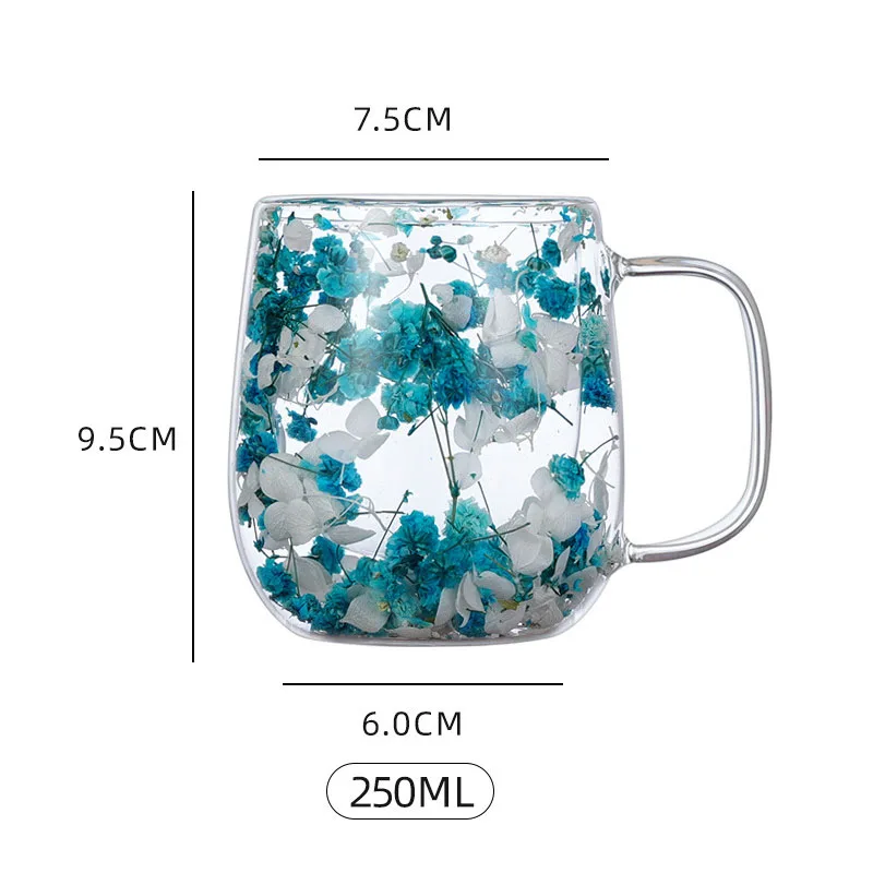 Double-Layer Couple Glass Cups with Built-In Real Flowers Suitable for Coffee And Milk Drinks Hand Wash Glass for Holiday Gifts