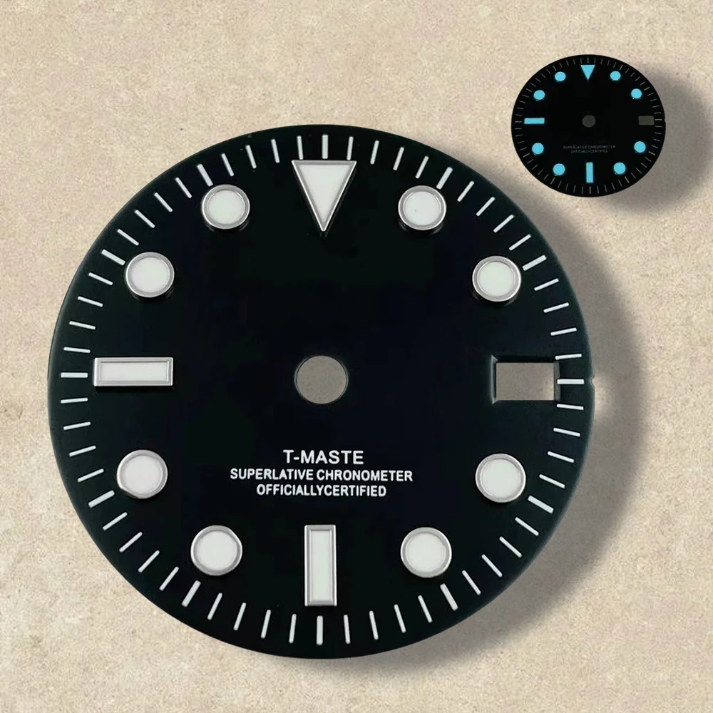 28.5mm Print S Logo GMT Dial Fit NH34 Japanese Movement Ice Blue Luminous Watch Modification Accessories