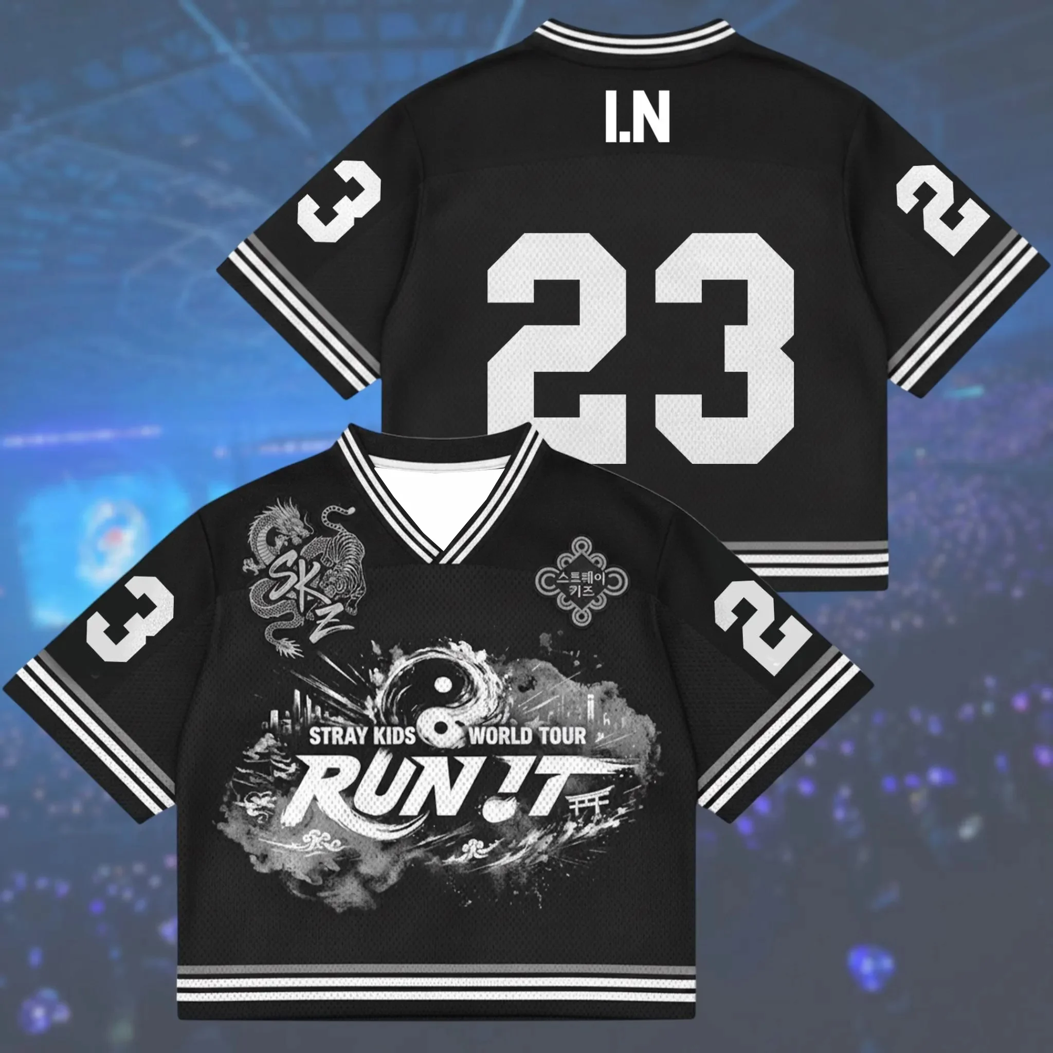 2026 Kpop Stray Run It 2026 World Tour Fan-Support-Service Modisches, lässiges, koreanisches, neutrales, dünnes, schnell trocknendes T-Shirt – Detail 14