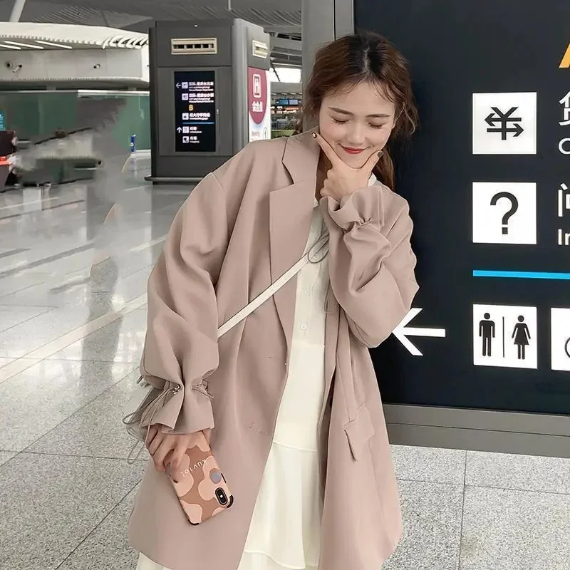 

2026 Spring And Autumn Fashion New Retro Casual Suit Top Korean Version Loose Suit Casual Coat Grey And Pink Retro Casual Suit