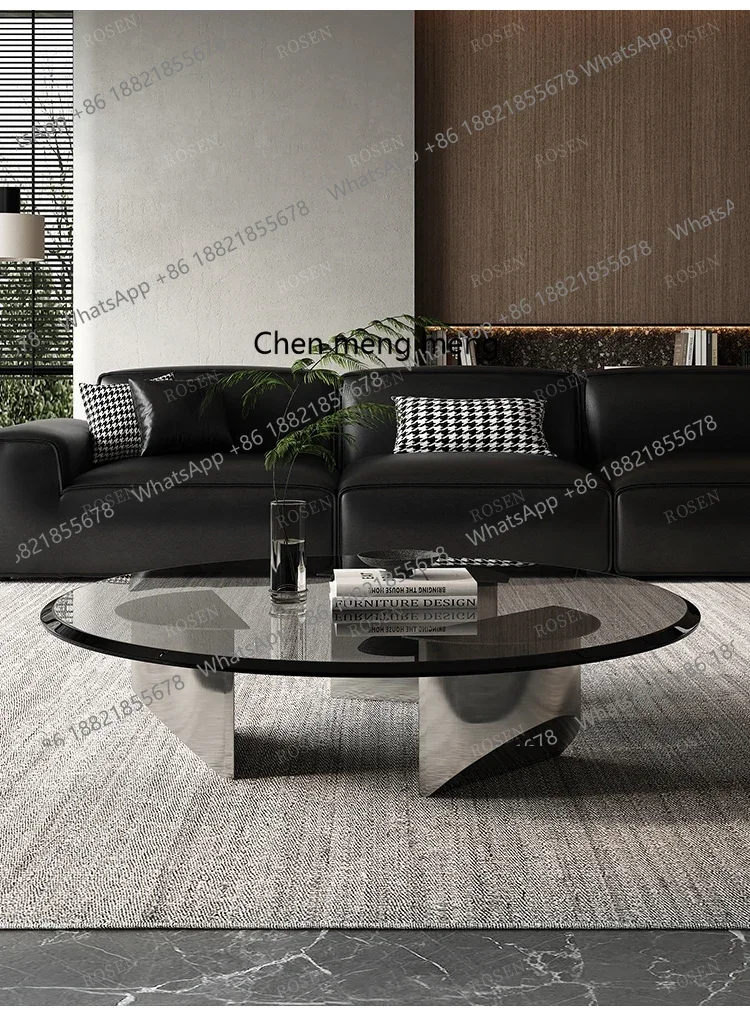 round Suspension Coffee Table Tempered Glass Panel Italian Light Luxury Small Apartment Designer Model