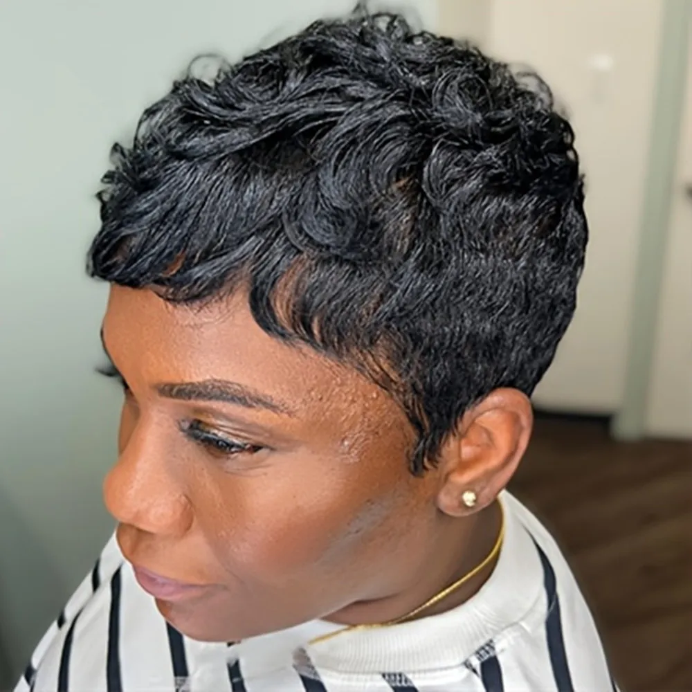 

Машинная работа, цвет черный 99j, коричневый 30, для женщин, короткие многослойные парики из натуральных волос, 4 дюйма, плотность 150%, парики из натуральных волос.