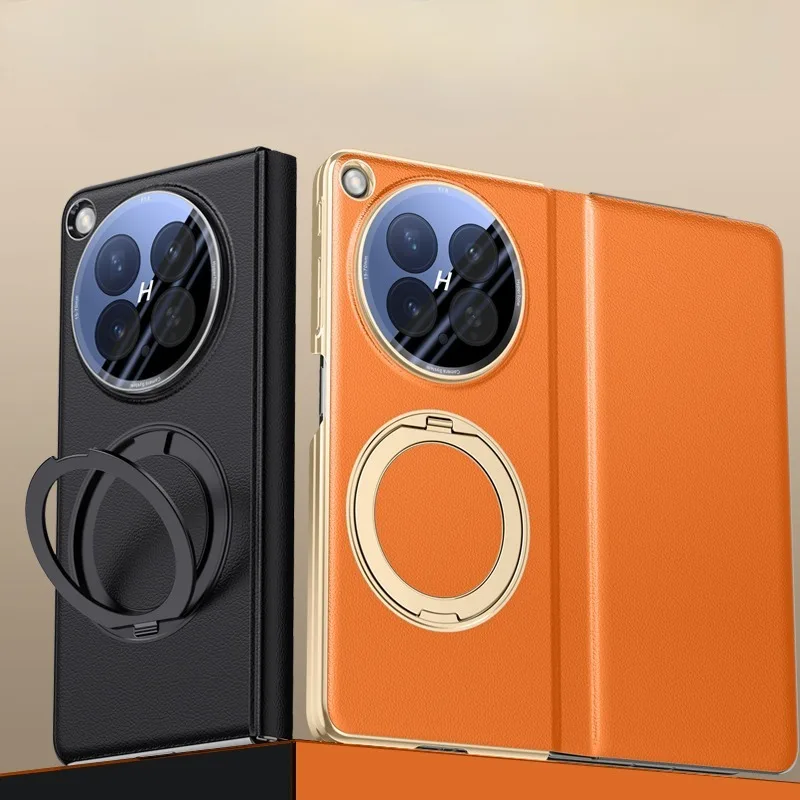 

For OPPO Find N6 Case ELVEV Luxury Magnetic PU Leather Full Protection 360° Rotating Ring Holder Flip Cover for Find N 6