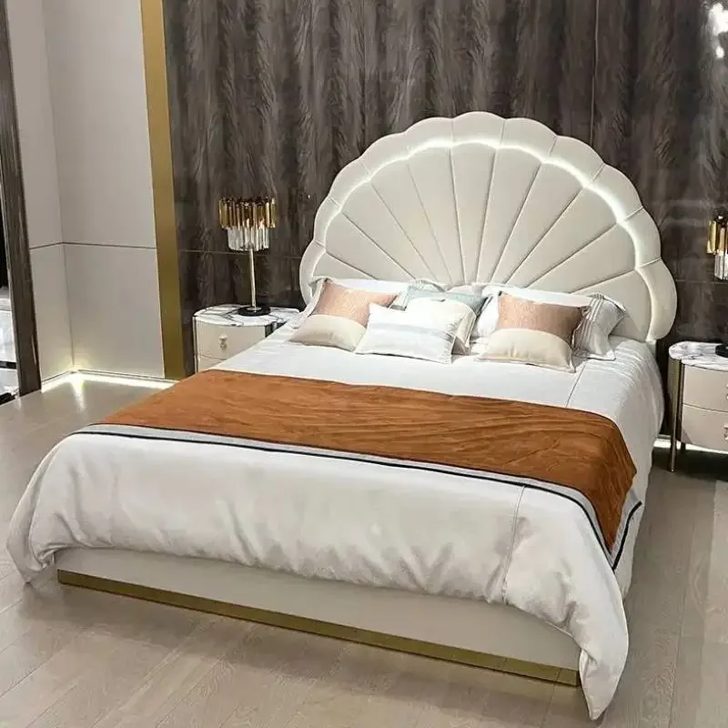 

Modern Princess Double Bed Base Beige Designer Wooden Platform Double Bed Modern Headboards Bedroom Muebles Trendy Furniture