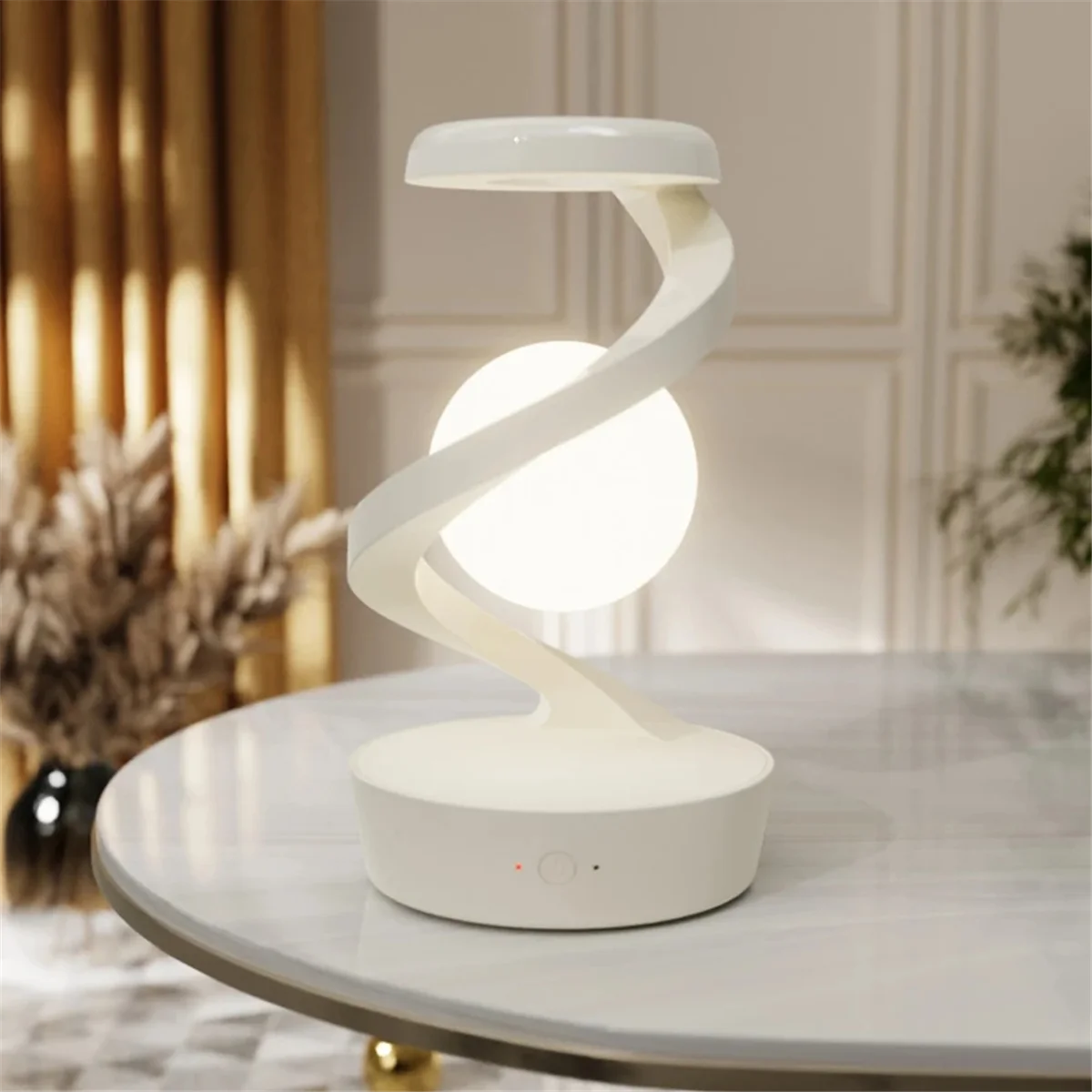 ليد 360 °   ضوء ليلي دوار مع شاحن لاسلكي، ضوء ليلي LED قابل لإعادة الشحن، رمادي فاتح