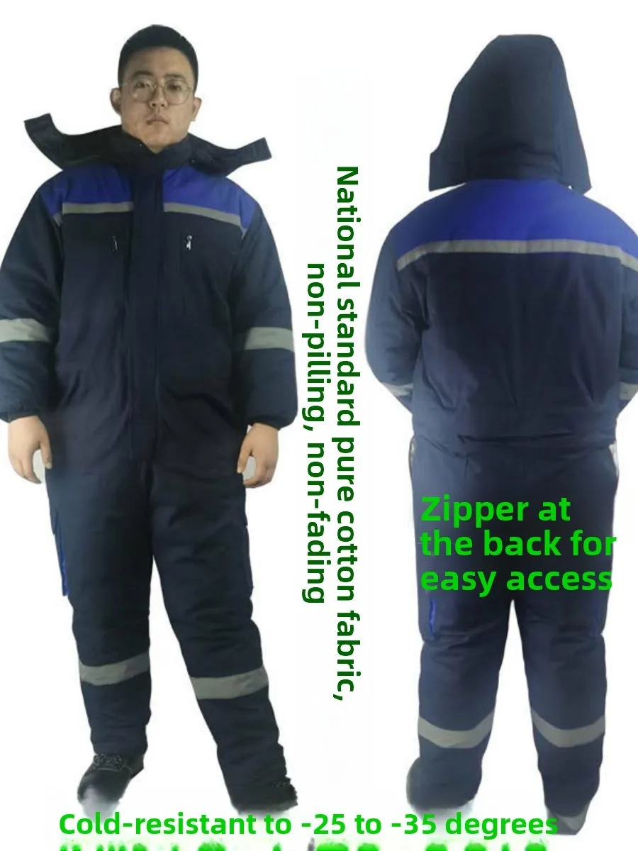 

Thiened Cotton Workwear Overall Suit with Hat for Men Winter Cold Resistant Warm orm for Cold Storage And ip Crew