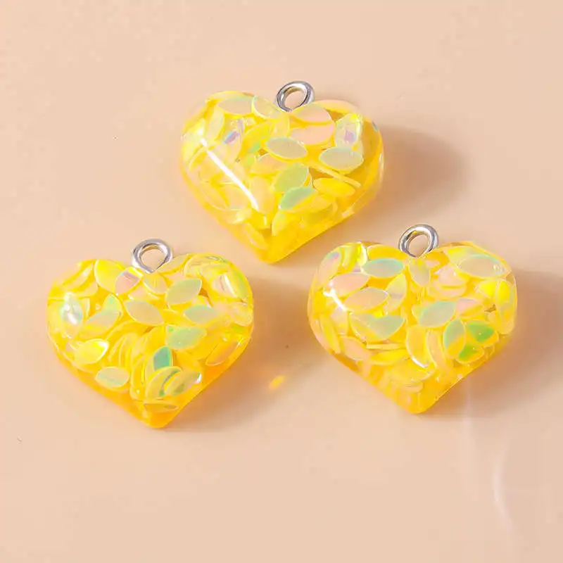 10pcs 18*19mm Resin Sequin Love Heart Charms Pendants for DIY Necklace Earrings Bracelet Jewelry Accessories Supplies