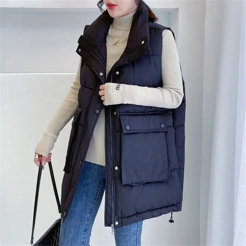 

Новинка 2025, осенне-зимний пуховый хлопковый толстый теплый жилет без рукавов, женский модный женский жилет средней длины, пальто, женские топы