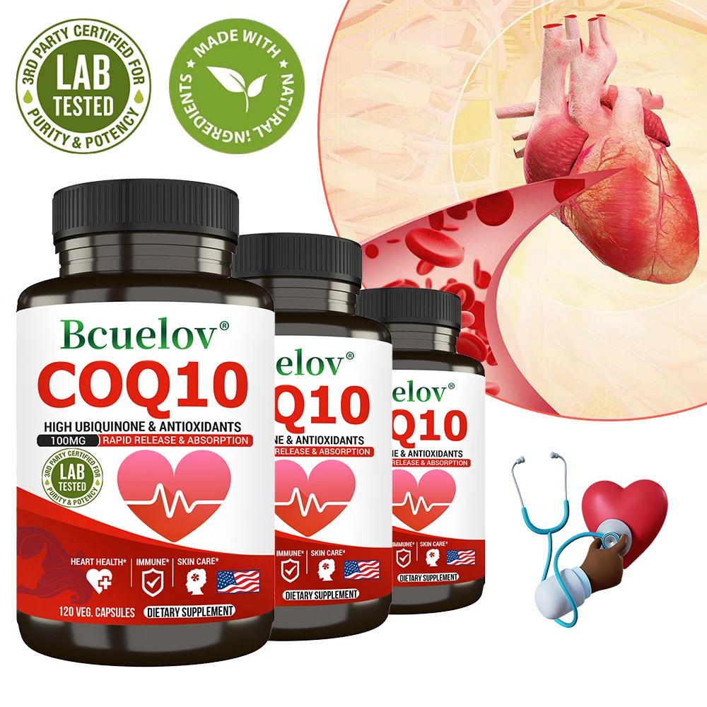 مكمل CoQ10 Coenzyme Q10 100mg - سريع الإصدار وامتصاص سريع - مضاد للأكسدة لطاقة القلب المناعي (120 كبسولة)