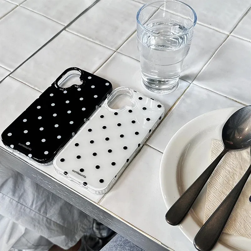 Ins Schwarz-Weiß Gepunktete Handyhülle für Samsung Galaxy S26 S25 S24 S23 S22 S21 FE Ultra Plus 4G 5G Feder-Textur Rückseiten-Cover
