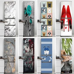 3D Marble Fridge Stickers Door Cover Refrigerator Wallpaper Adhesive Freezer Vinyl Film Decor Flower Fun Decal Art Mural Kitchen