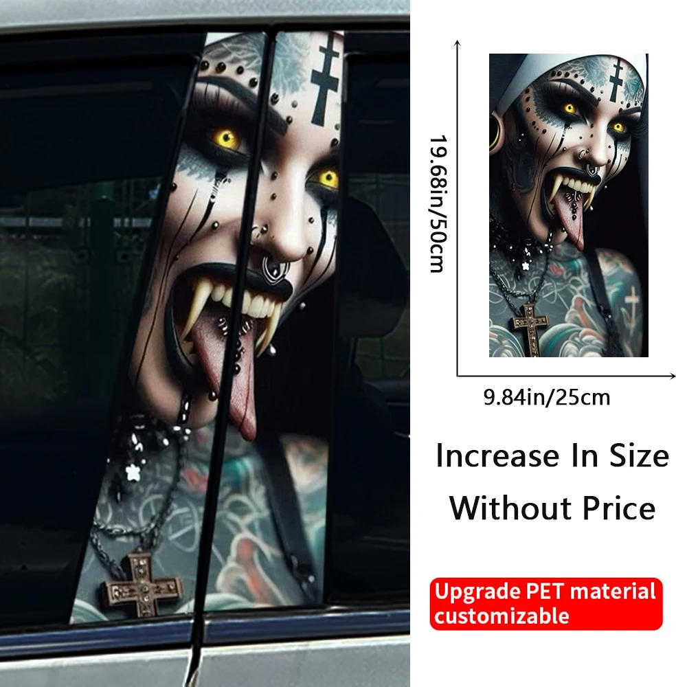 Gothic Nun Sister Auto B-pillar Stickers Car Center Column Halloween Decoration Cover Scratches Waterproof Decal Car Accessories