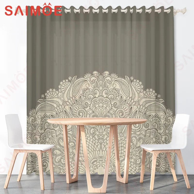 

Indian Style Bohemia Beige Pattern Door Curtains for Doorway Bedroom Door Cover Divider Curtain for Living Room Bathroom Decor