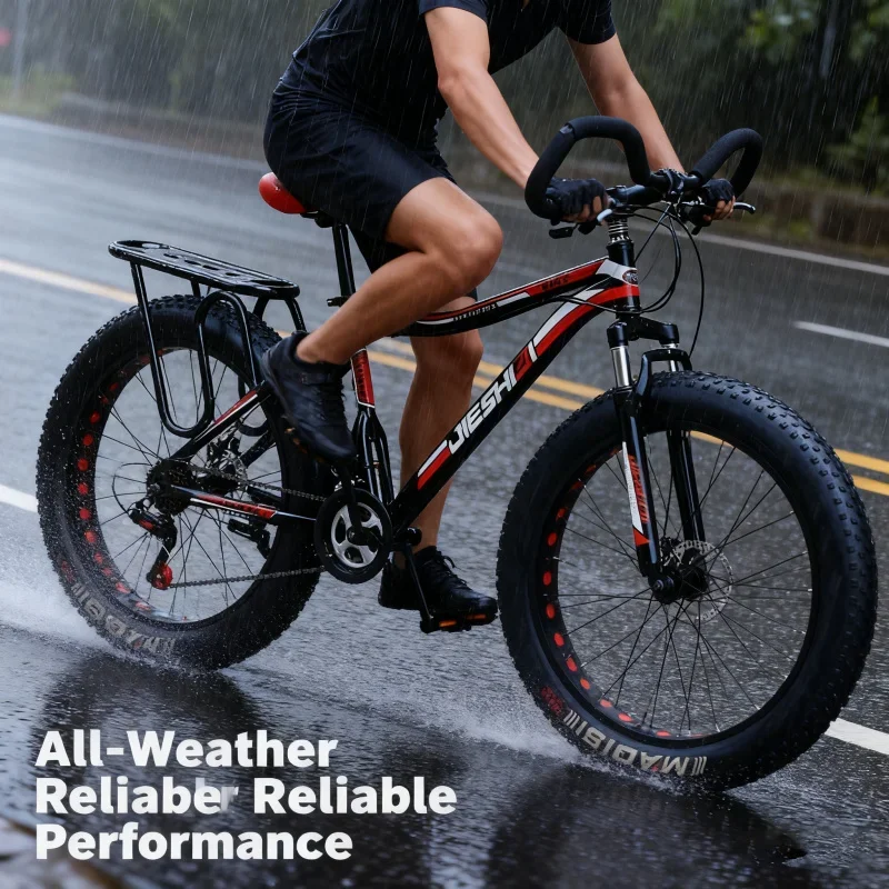 Bici grassa per pneumatici grandi con manico a farfalla cavo nero e rosso per uomo adulto - Bicicletta a velocità variabile fuoristrada spessa e larga per montagna da neve