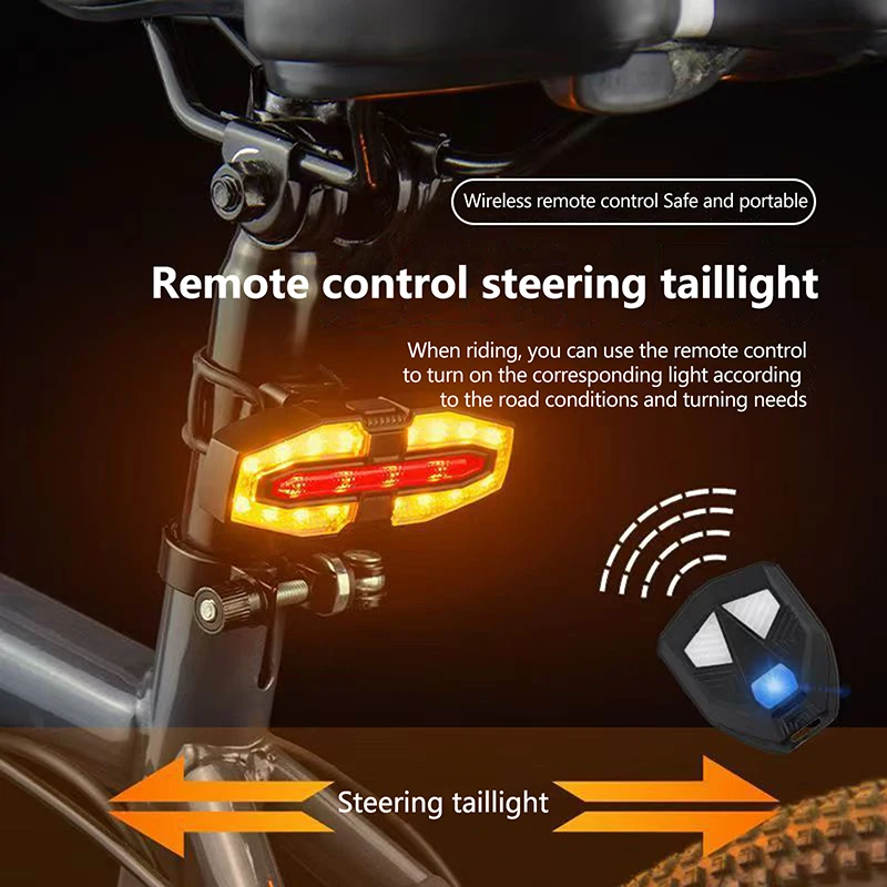 Rechargeable Bike Tail Light With Turn Signals Warning Bike Lights Wireless Remote Control Cycling Back Light For Night Riding