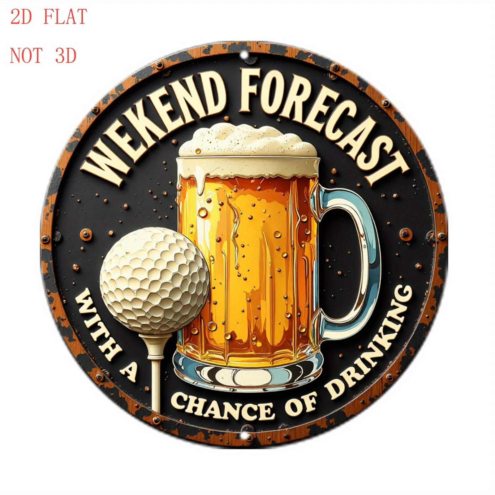 1pc Vintage & Beer Theme Metal Wall Sign - 8-Inch Round /Outdoor Decoration with & Beer Mug Design, Weekend Forecast Art