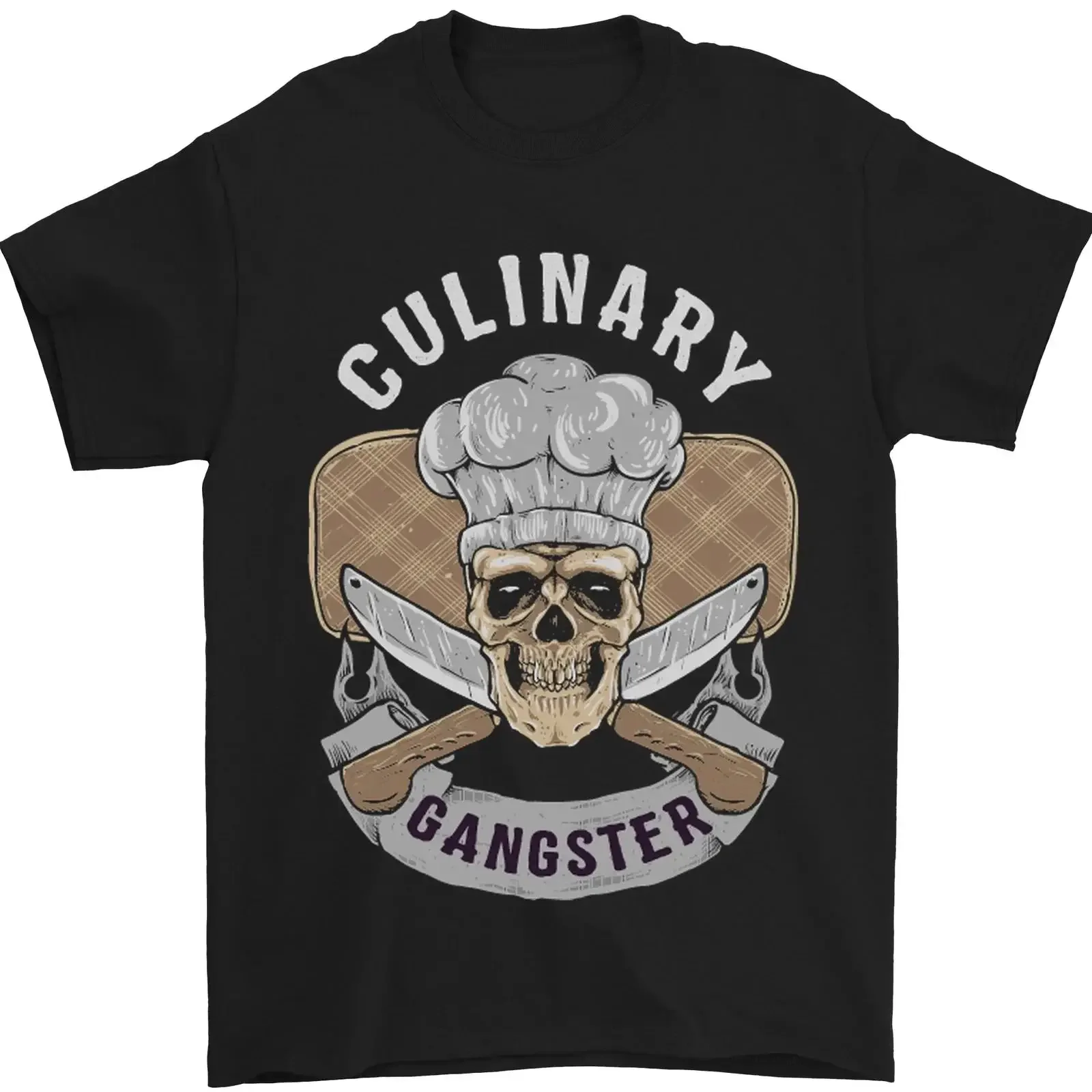 Culinary Gangster Chef Cooking Skull BBQ Mens T Shirt 100 Cotton vintage Washed Casual Stylish Soft Stretched fashion homme
