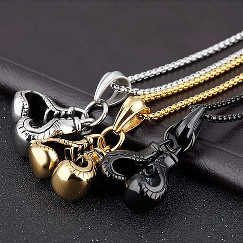 Vintage Boxing Gloves Pendant Necklace For Men Punk Hip Hop Style Gold Color Titanium Steel Chain Fashion Women Jewelry Gifts