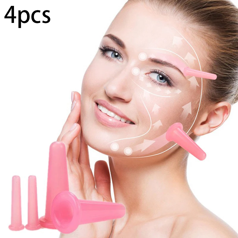 *4Pcs Silicone Cupping Massage Cup, For Body Fac Neck Eye Massage Vacuum Tank Body Facial Care, Anti-aging Beauty Tool