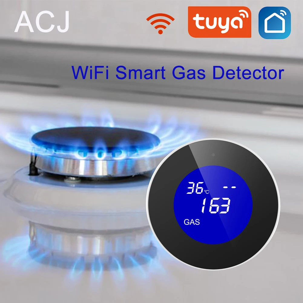 Smart Natural Gas Alarm Sensor Tuya Wifi With temperature function Combustible Gas Leak Detector LCD Display Smart Life App