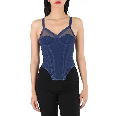 Burberry | Ladies Dark Canvas Blue Denim Corset Top