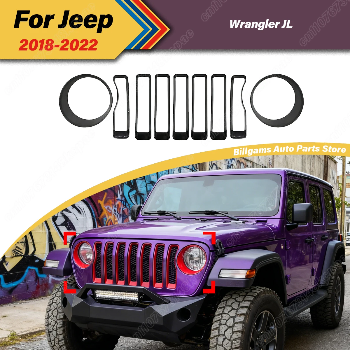 

Для Jeep Wrangler JL 9 шт. 2018 2019 2020 2021 2022 автомобильная крышка фары воздухозаборник решетка декоративные аксессуары комплект
