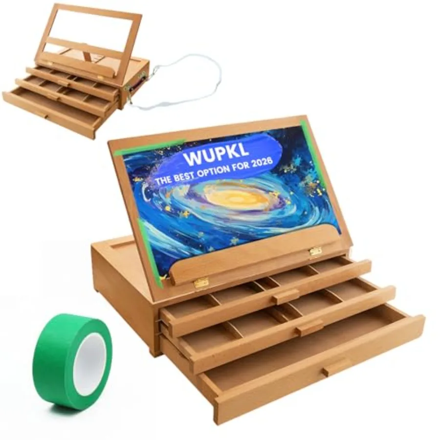 

Tabletop Easel for painting with Storage, Wooden Artist Box Easel with 3 Drawers, Adjustable Desk Easel for Painting, Beechwood