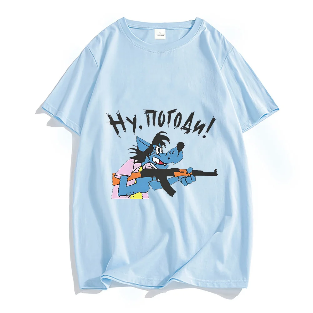 Nu Pogodi T-shirt Short Sleeve O-neck High Quality Tee-shirt Summer Harajuku Kawaii Tshirt Sudaderas Cartoon Cotton Clothes