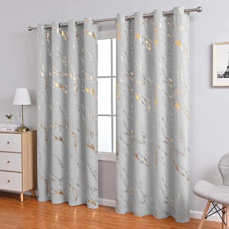 1 Panel Gold/Silver Printed Blackout Curtains Window Hot Stamping Marble Pattern Curtain for Living Room Bedroom Thick Blinds