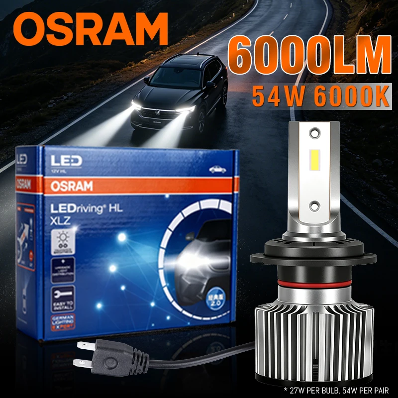 OSRAM Original H7 H8 H11 H4 LED Moto Car Headlight Bulbs HIR2 9012 9005 9006 HB3 HB4 Fog Lights 6000LM 6000K White Auto Lamps