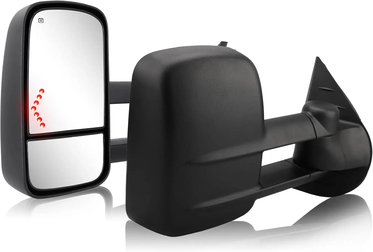 

Towing Application, Glass Material, No Color Mentioned, Power Glass LED Arrow Turn Signal Light, Heated, Extendable Side Mirrors