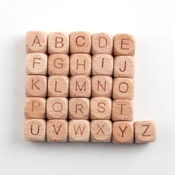 20pcs 12MM Natural Beech Wooden Letter Beads Square English Letter Spacer Beads Suitable For Jewelry Diy Accessories Making