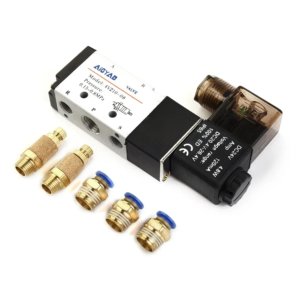 Part Solenoid Valve 4V210-08 5 Port BSPT Thread Business Pneumatic 2 Position Control Mufflers DC 24V Industrial