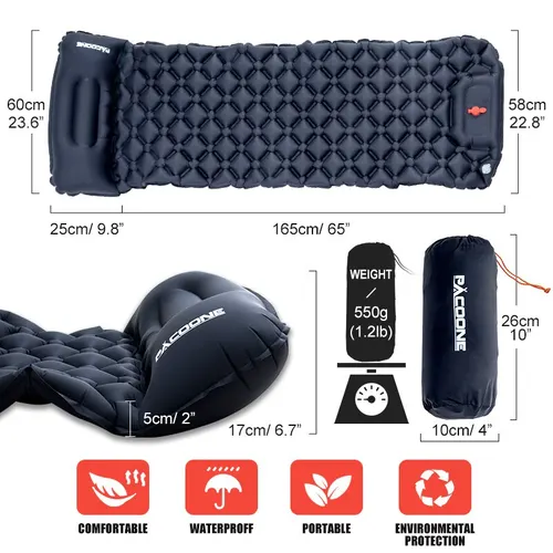 Imagen 2 del producto Colchón inflable para acampar al aire libre, almohadilla para dormir con almohadas, alfombrilla de aire ultraligera, bomba de inflado para senderismo
