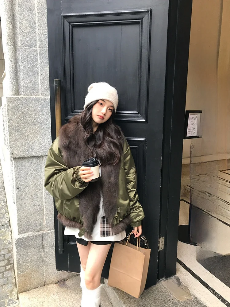 

Wimbledon Large Fur Collar 90 White Du down Flight down Jaet Women's Patchwork Fur Coat Street Sle Long Sve Coat