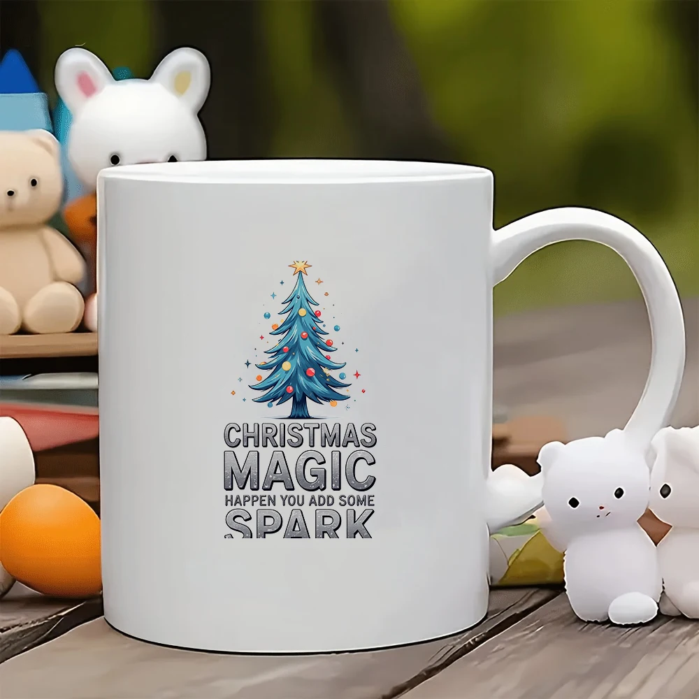 

11oz cartoon Christmas tree mug + festive magic stickers Christmas gift kids cup family office coffee mug