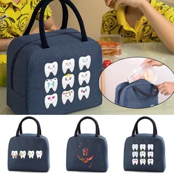 Lunch Bag Handle Insulation Cooler Bag for Women Kid Lunch Box Picnic Travel Portable Teeth Print Breakfast Thermal Food Storage