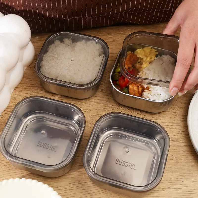 Stainless Steel Food Storage Box Portable Vegetable Fruit Sealed Preservation Box Refrigerator Food Grade Frozen Meat Organizer