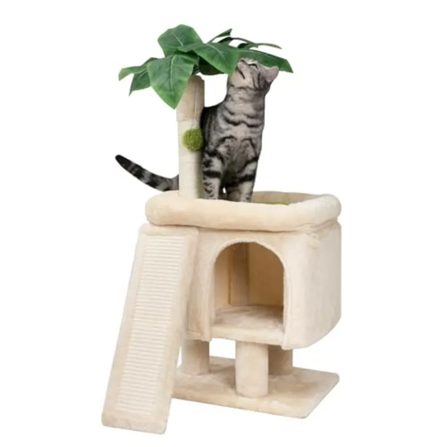 

Palm Cat Tree Tower for Indoor Cats with Cozy Cat Condo, '' Natural Sisal Scratchg Posts and Plush Pom-pom for Small Kitty
