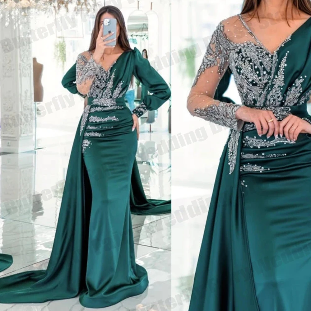 Gorgeous Mermaid Evening Dresses Women Fashion Formal Prom Party Gown High Split V-Neck 2023 Vestidos De Noche Robe Customized