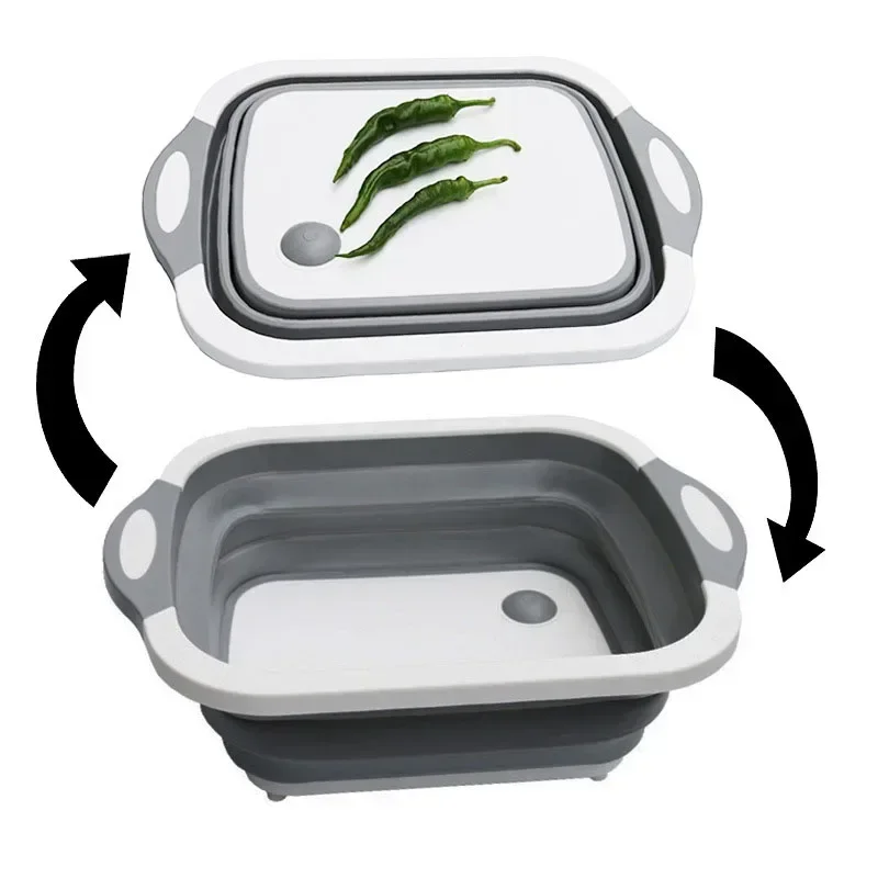 Multifunction Collapsible Kitchen Cutting Board Plastic Silicone Picnic Cutting Boards Dish 3 in 1 Folding Drain Baskets