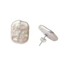 Large Baroque Pearl Earrings For Women,Real Gold Plated Pearl Earrings Wife Mother Gift White