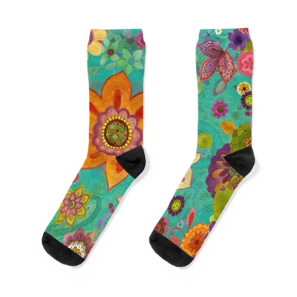 

Boho turquoise flowers Socks luxe Men's cycling Socks For Man Women's