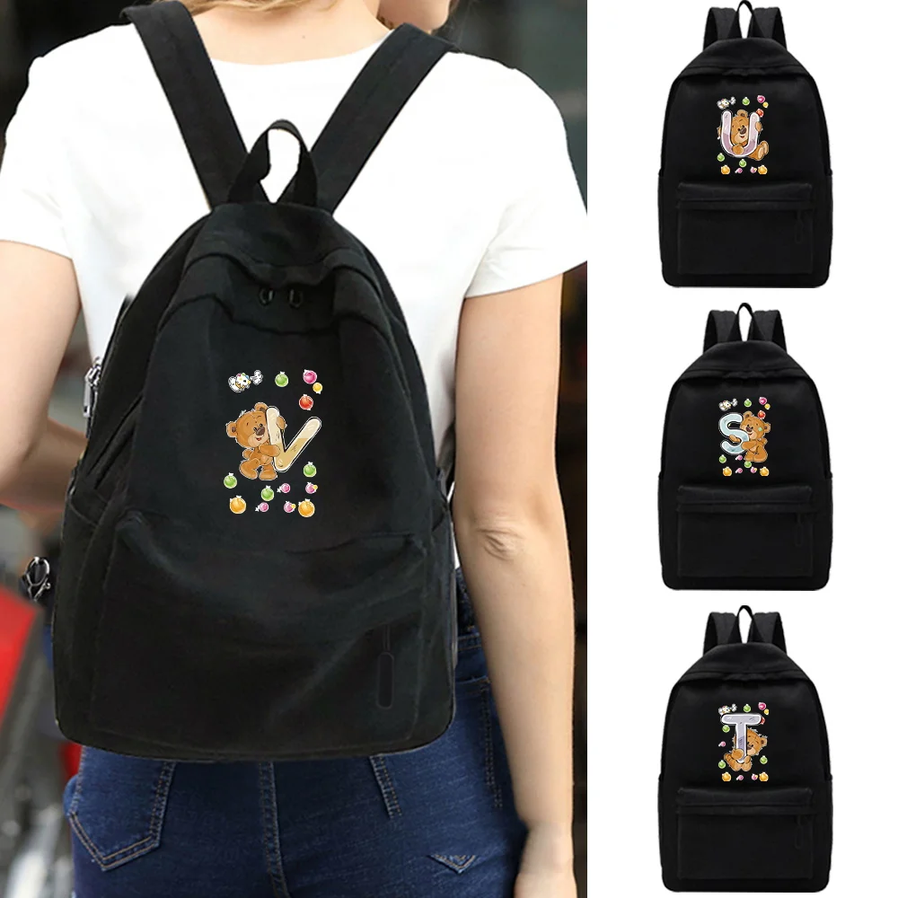 

Unisex Shoulder Backpack Casual Cute Bear Letter Hiking Backpack Outdoor Sport School Bag Large Capacity Travel Laptop Rucksack