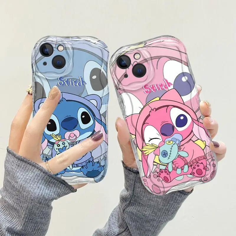 2024 So Cute New Stitch Cartoon Silicon Wave Side Soft Phone Case for iPhone 16 15 14 13 12 11 Pro Max XR XS X 7 8 Plus Y2K