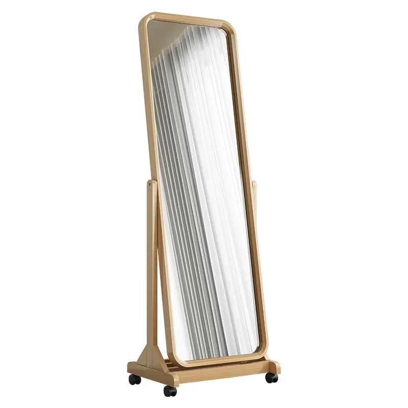 Removable retro ecological, solid wood full-length vanity mirror, angle adjustment home decoration floor mirror
