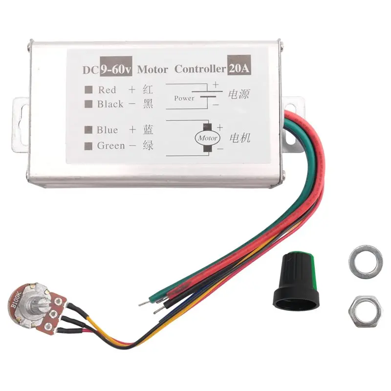 AEE4-Motor Speed Controller DC9V 12V 24V 48V 60V 20A PWM Motor Speed Controller Regulator Driver 0-1200W Adjustable Current