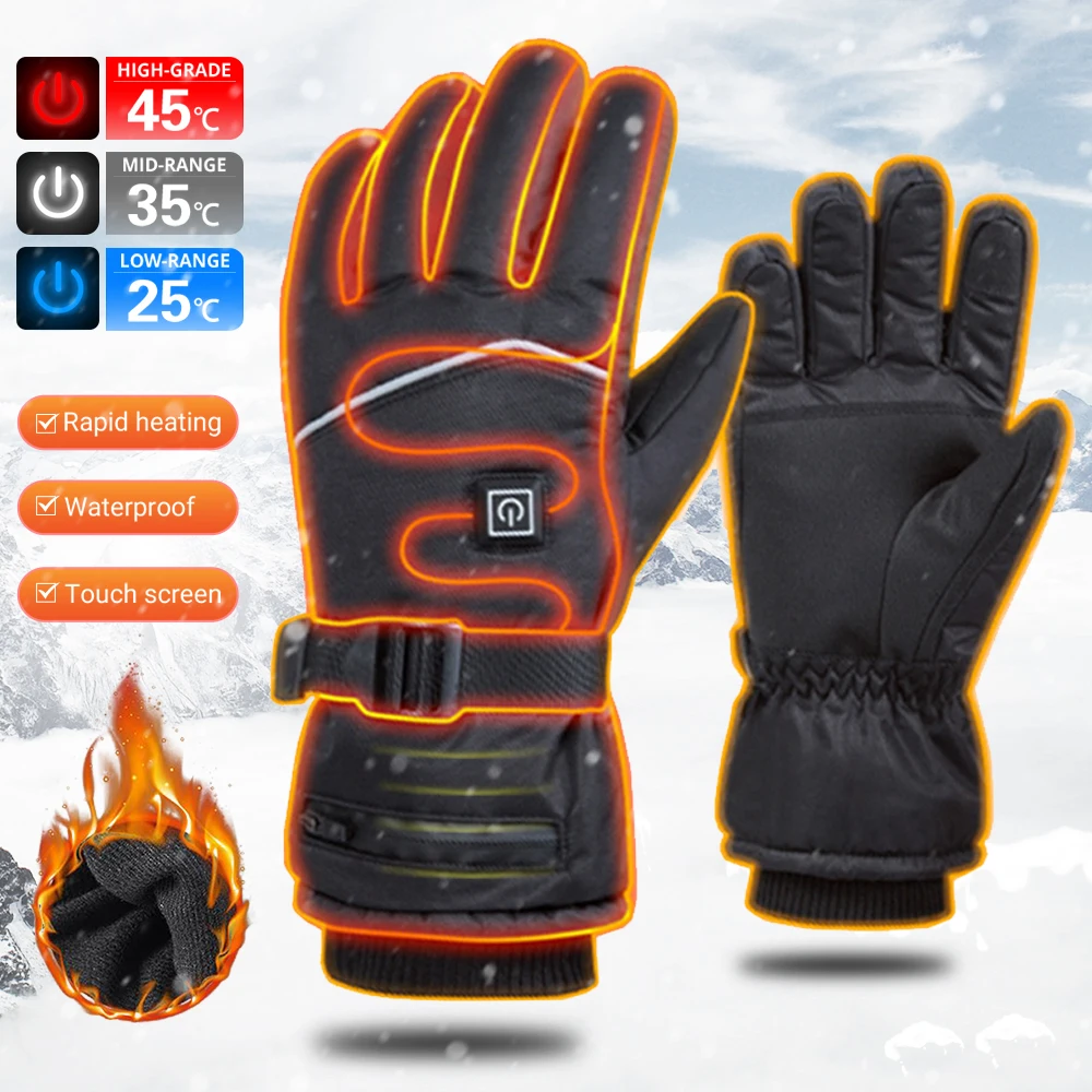 Electric Heated Gloves Winter Heated Gloves Warm Waterproof Rechargeable Heating Thermal Motorcycle Gloves For Snowmobile Ski